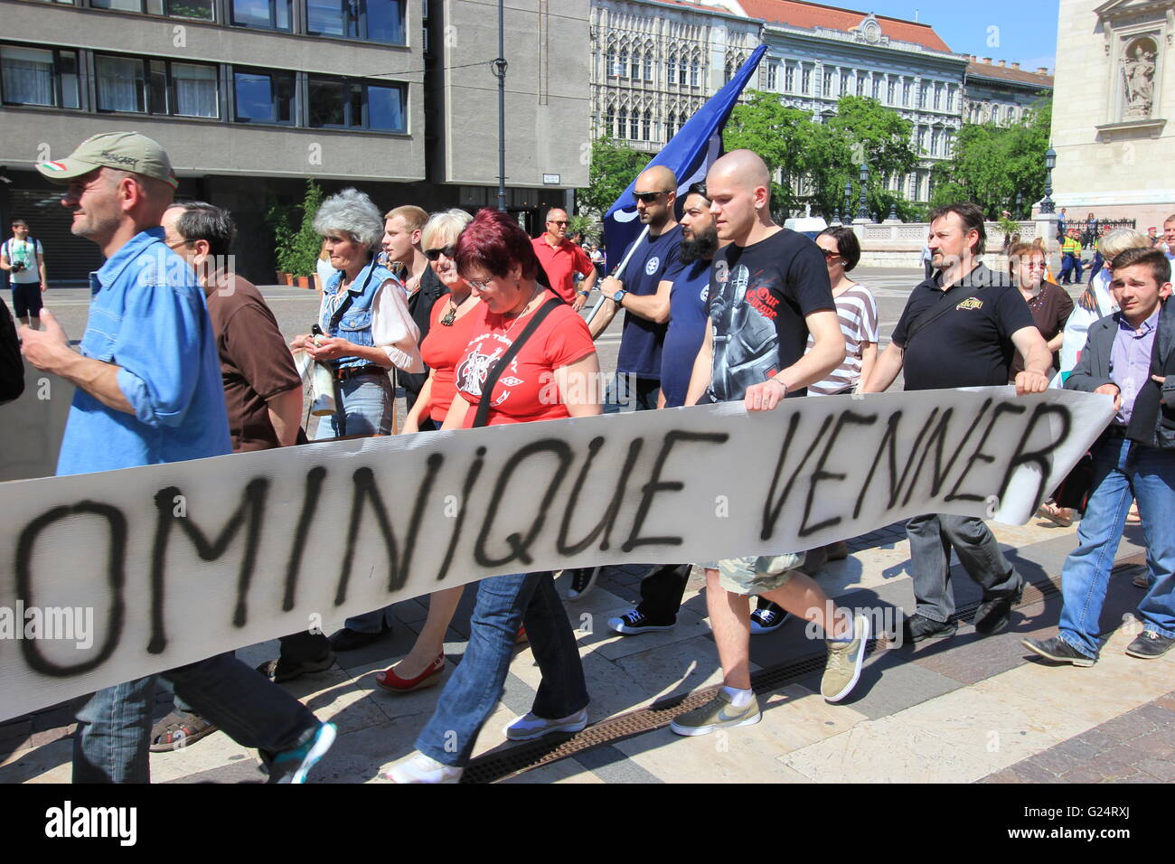 Una estrema destra movimento, protestando contro i musulmani e in Europa, Budapest, Ungheria Foto Stock