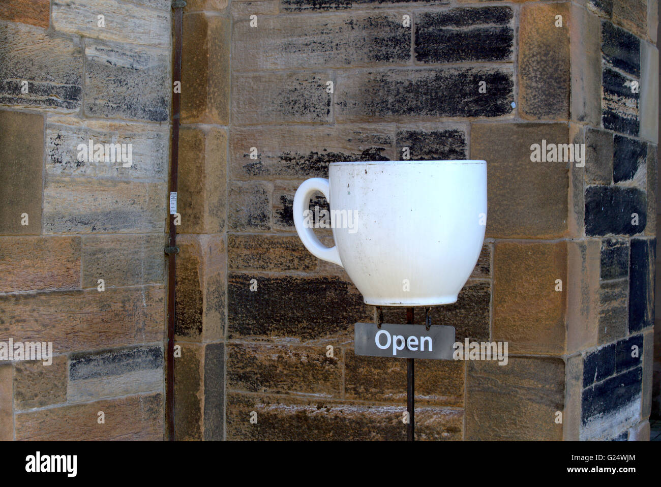 Gigantesca tazza da tè tè Pubblicità shop café, Università di Glasgow Glasgow, Scotland, Regno Unito. Foto Stock