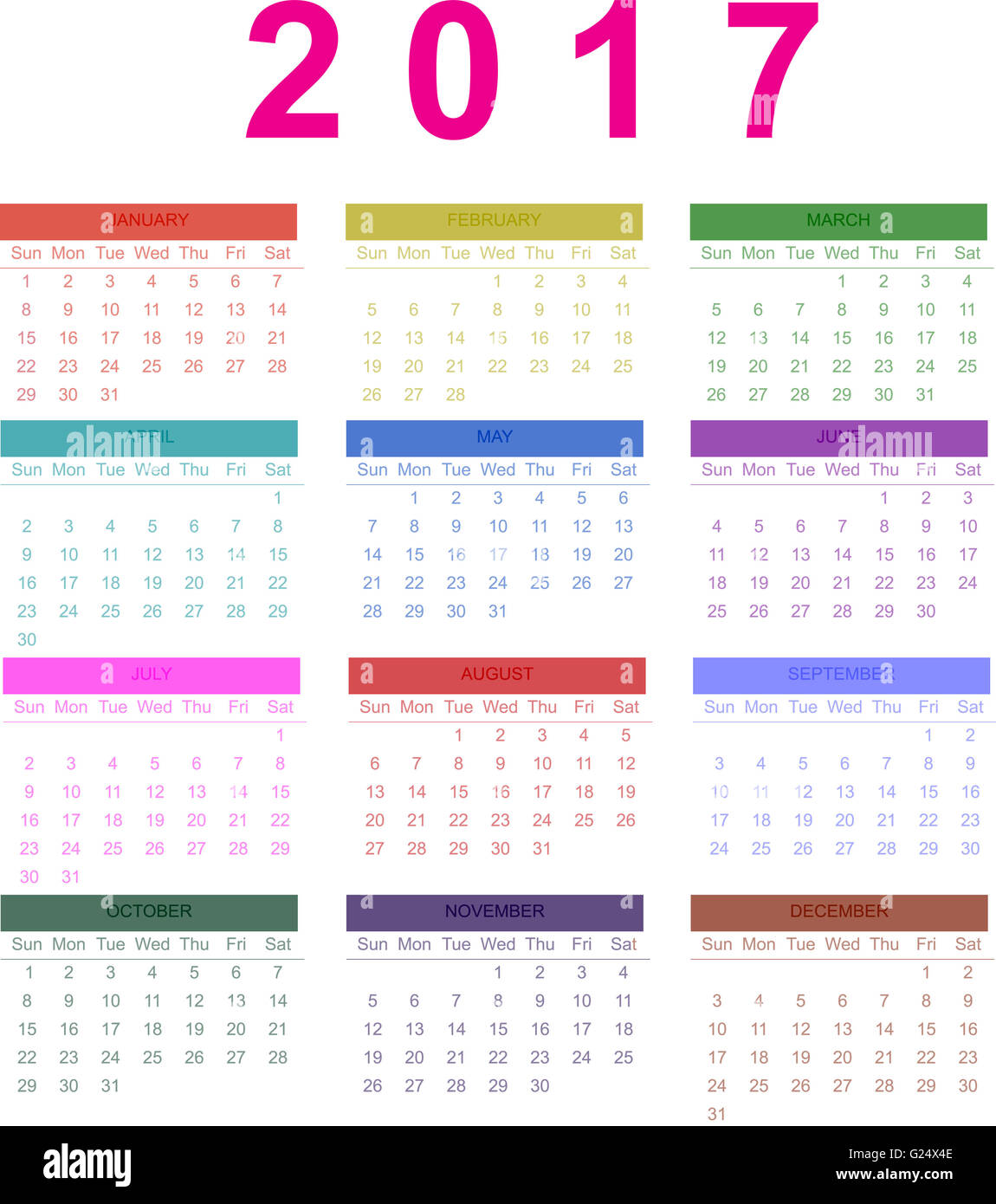 Calendario 2017 Calendario mensile del 2017 Foto stock - Alamy