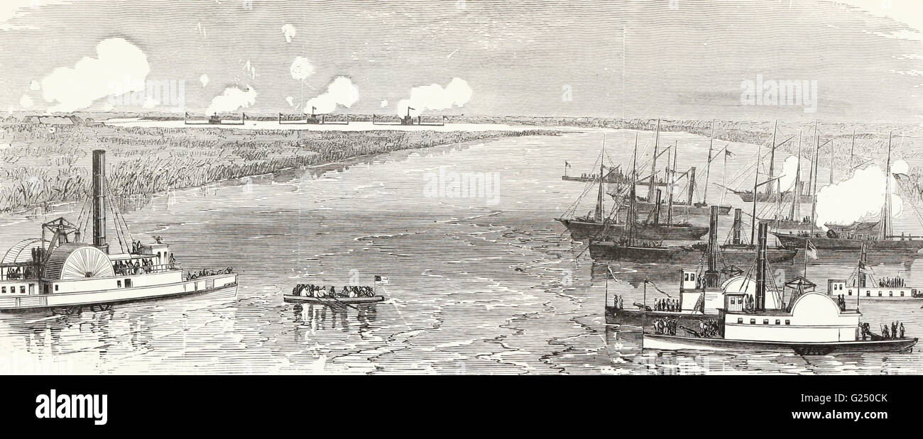 Il bombardamento di Fort Mcallister, Ogeechee River, Georgia, dall'Unione Ironclads Patapsco, Passaic e Nahant, Martedì 5 Marzo, 1863 Foto Stock