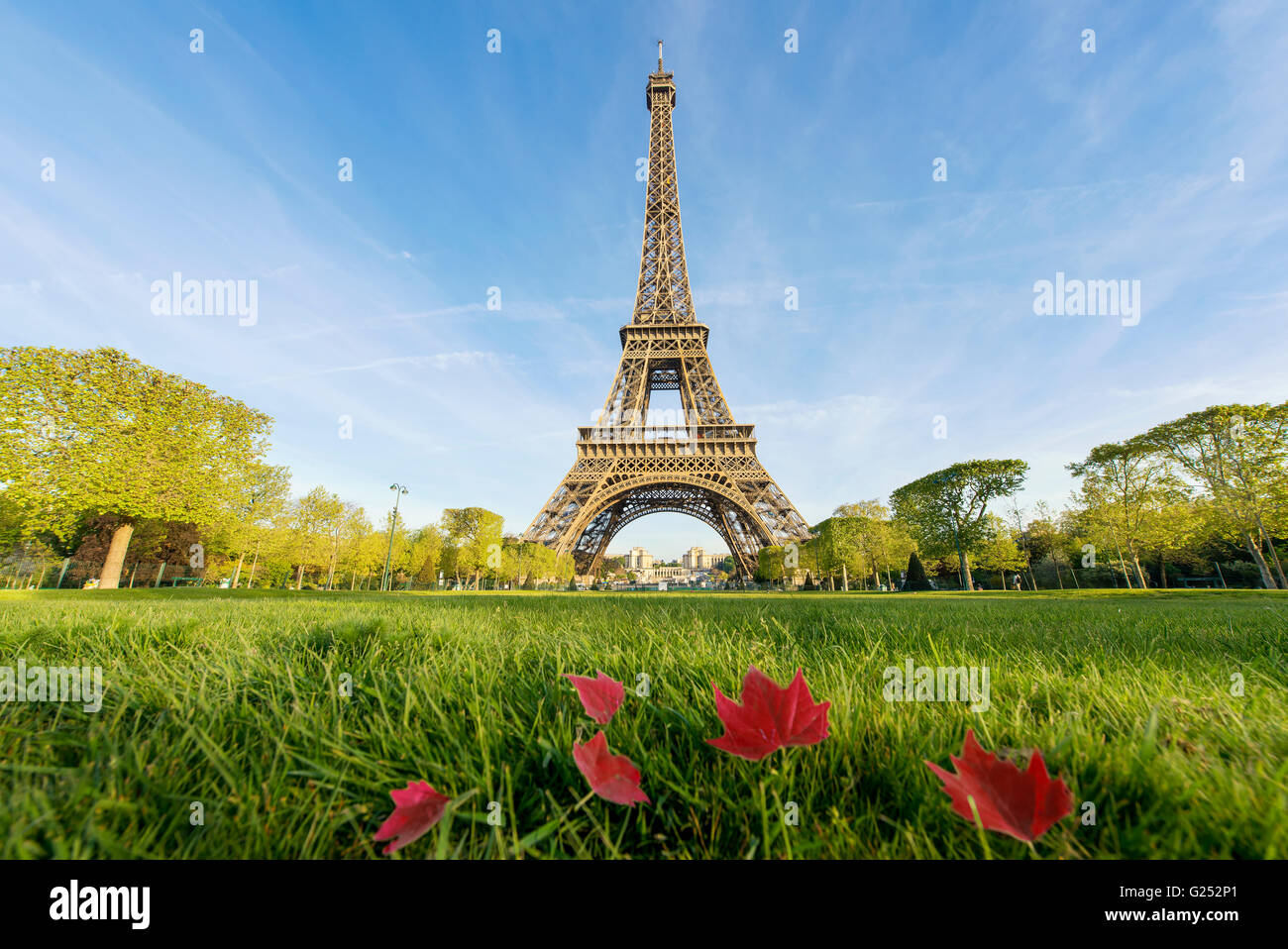 Mattina di sole e alla Torre Eiffel, Parigi, Francia Foto Stock