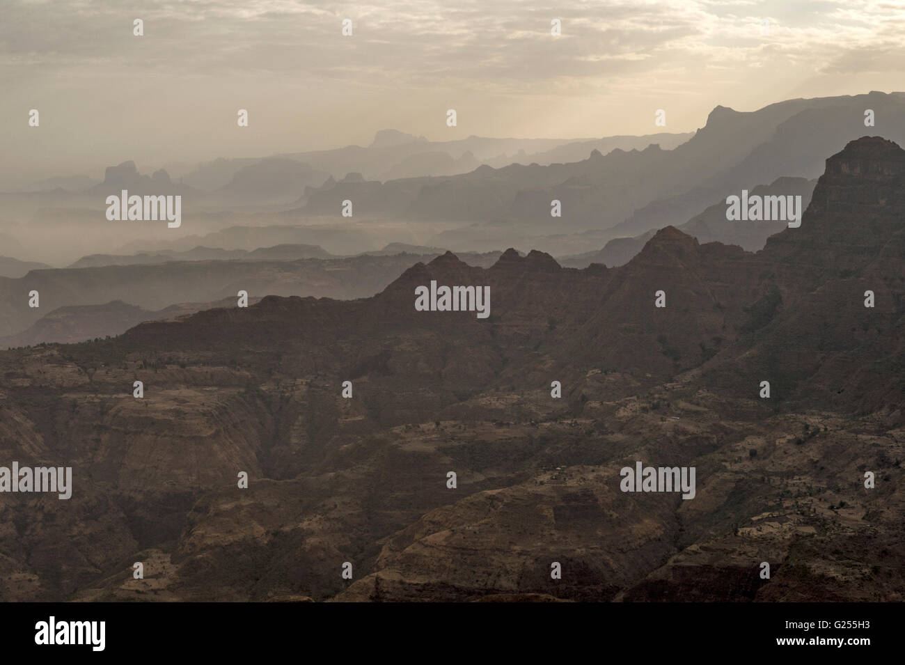 Simien Mountains all'alba Simien Mountains National Park, Etiopia Foto Stock