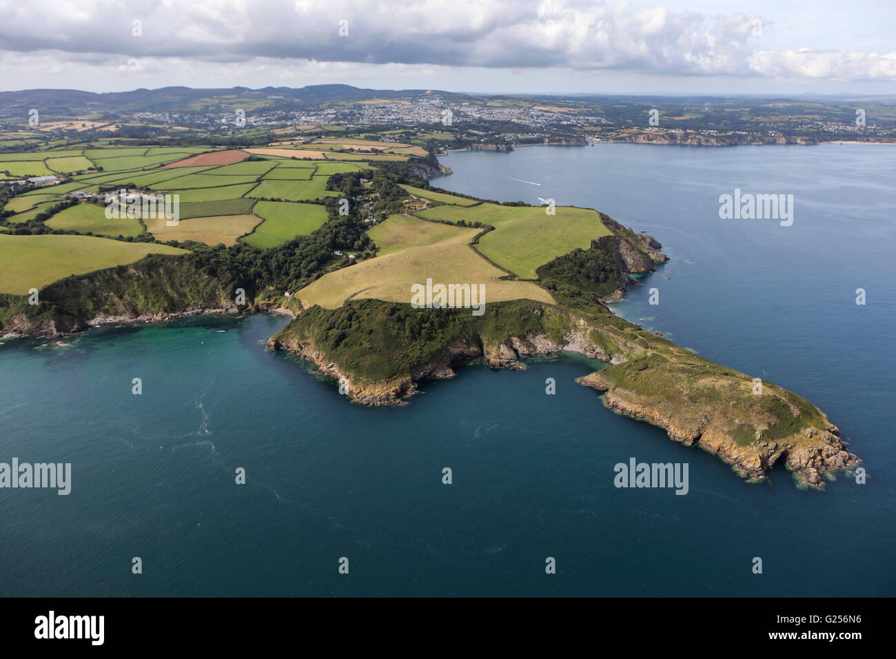 Una veduta aerea di Cornish Coast vicino alla testina del nero, vicino a Pentewan Foto Stock