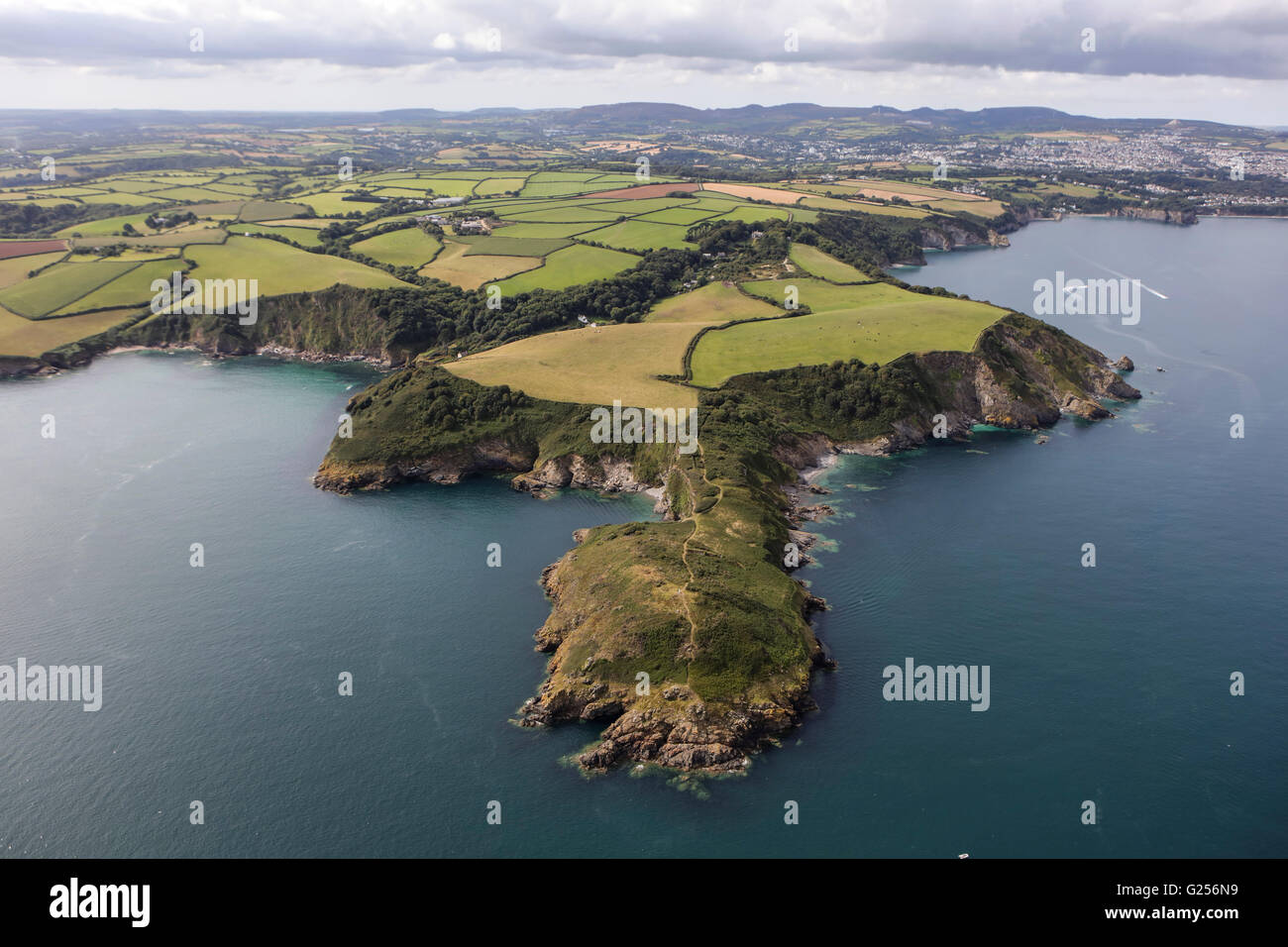 Una veduta aerea di Cornish Coast vicino alla testina del nero, vicino a Pentewan Foto Stock