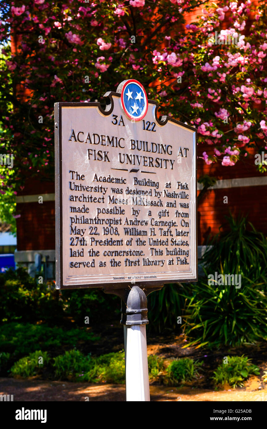 L'edificio scolastico precedentemente la Carnegie Library history placca su Fisk University campus in Nashville TN Foto Stock