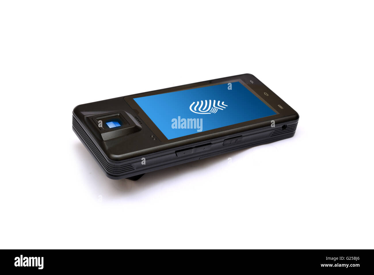 Pollice verifica scansione biometrica per il sistema di sicurezza. Foto Stock