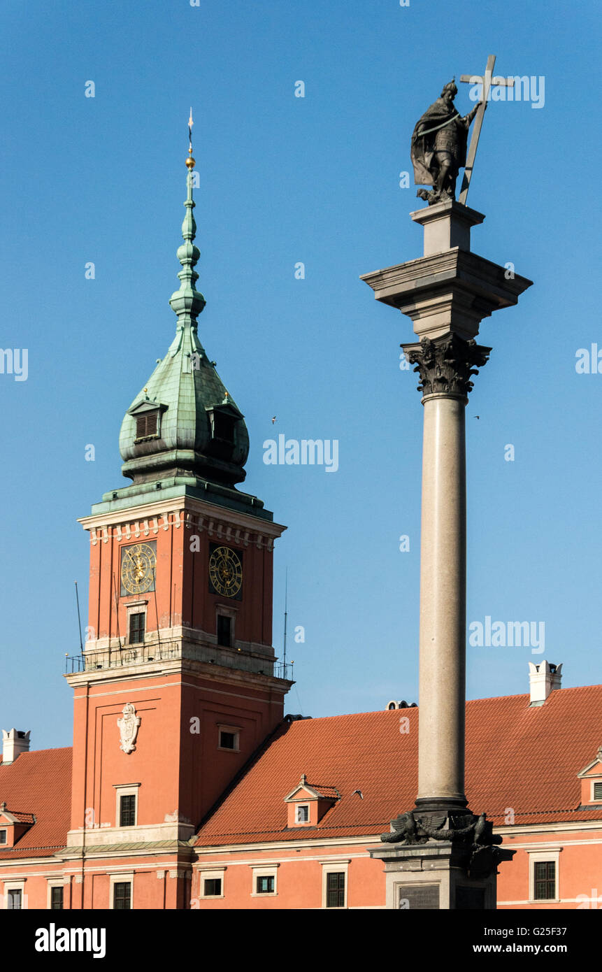 Sigismondo la colonna e il Castello Reale, città vecchia, Varsavia, Polonia Foto Stock