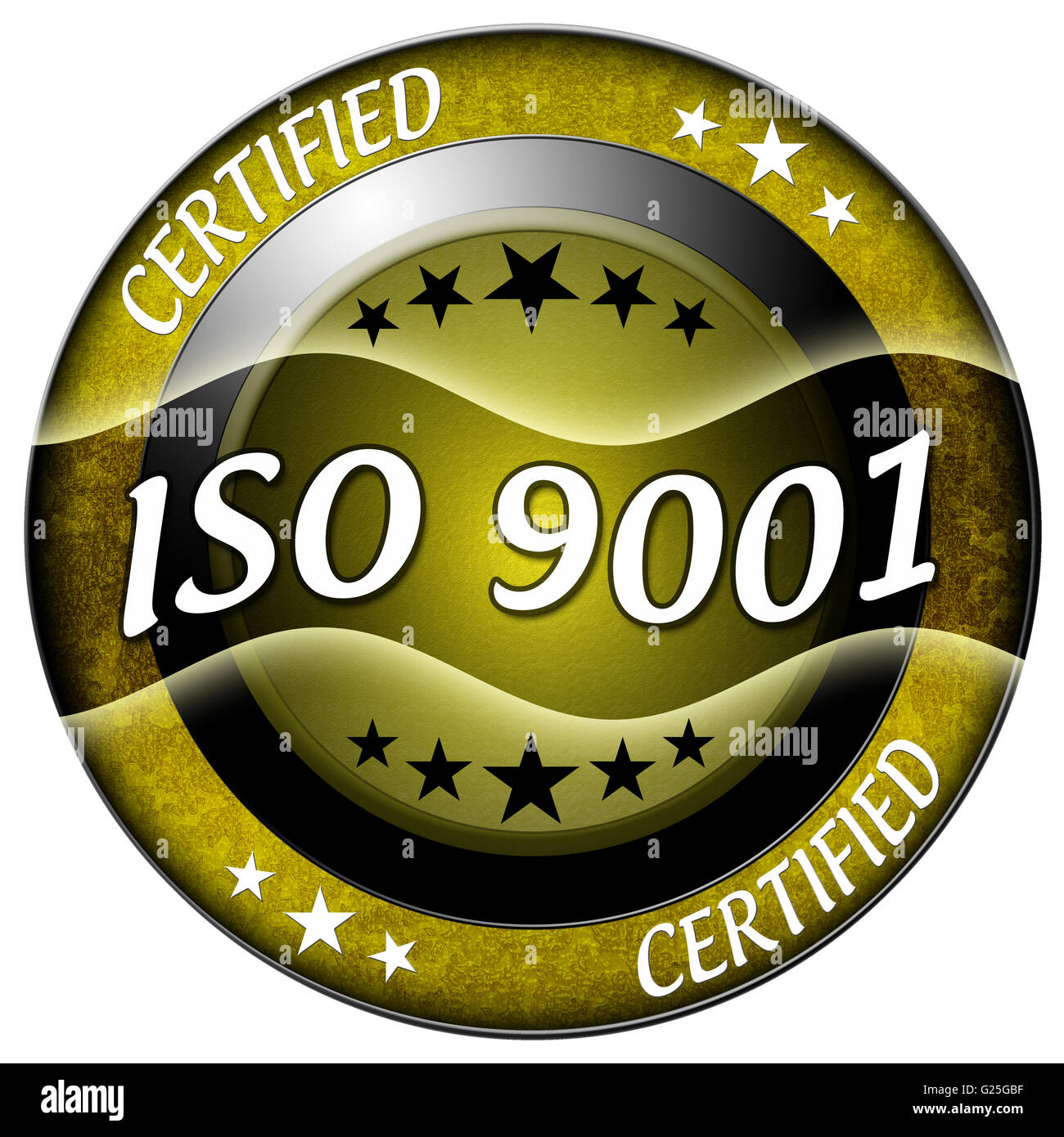 Iso 9001 round gold icona isolato Foto Stock