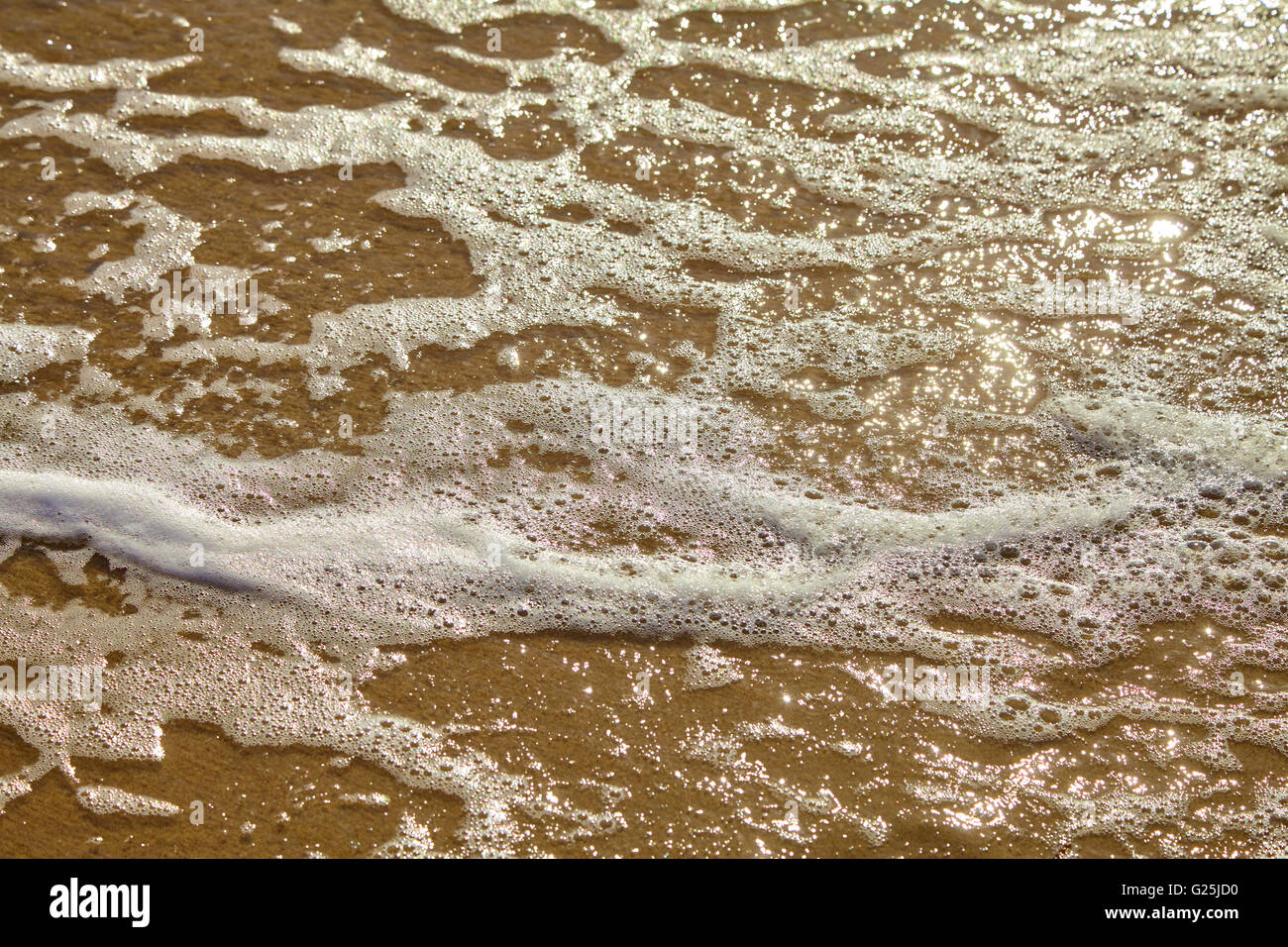 Seafoam su di una spiaggia di sabbia Foto Stock