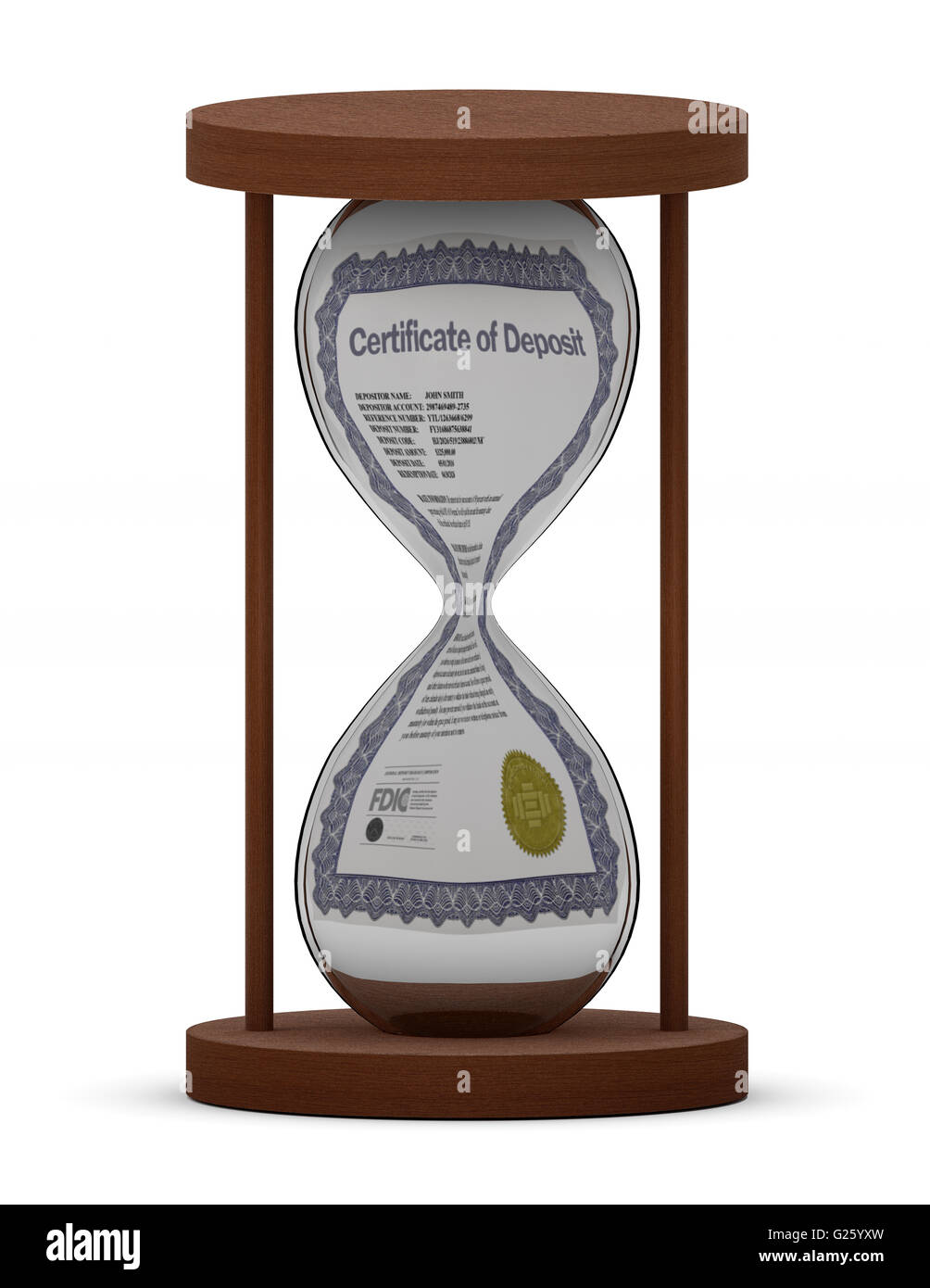 Certificato di deposito nella clessidra Foto Stock