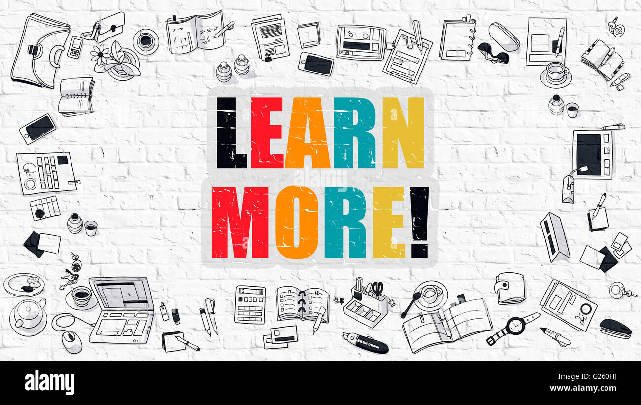 Multicolor Per saperne di più su bianco Brickwall. Doodle stile. Foto Stock