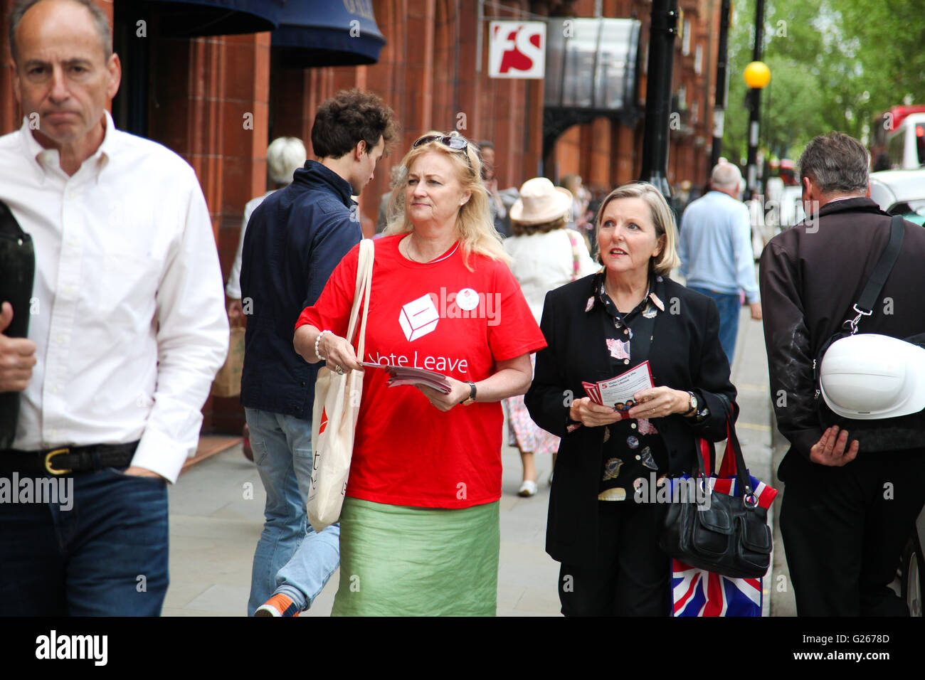 Sloane Square, London, Regno Unito 24 maggio 2016 - Votare per lasciare gli attivisti fuori RHS Chelsea Flower Show Credito: Dinendra Haria/Alamy Live News Foto Stock