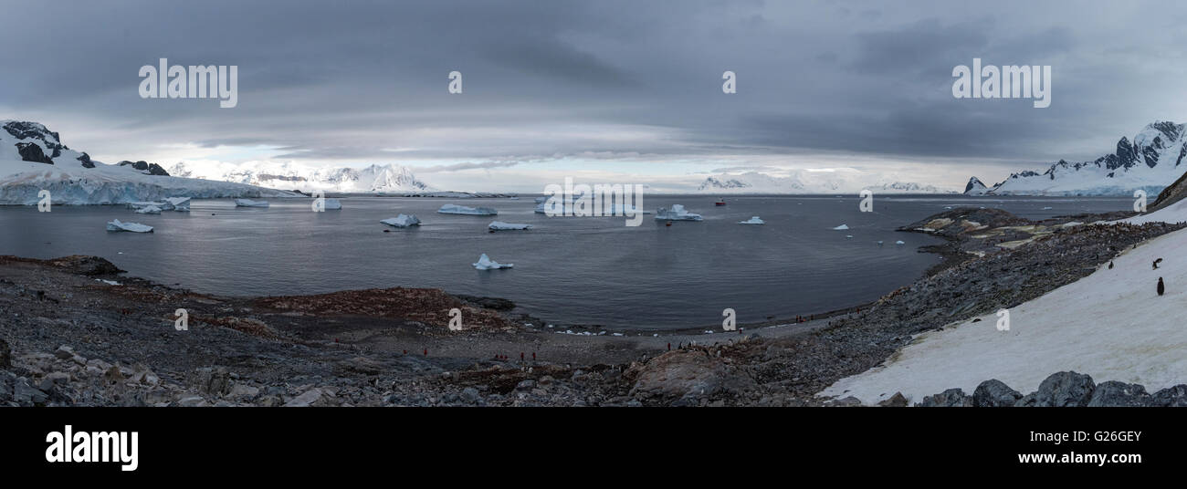 Vista panoramica de Cuverville Island , Antartide Foto Stock