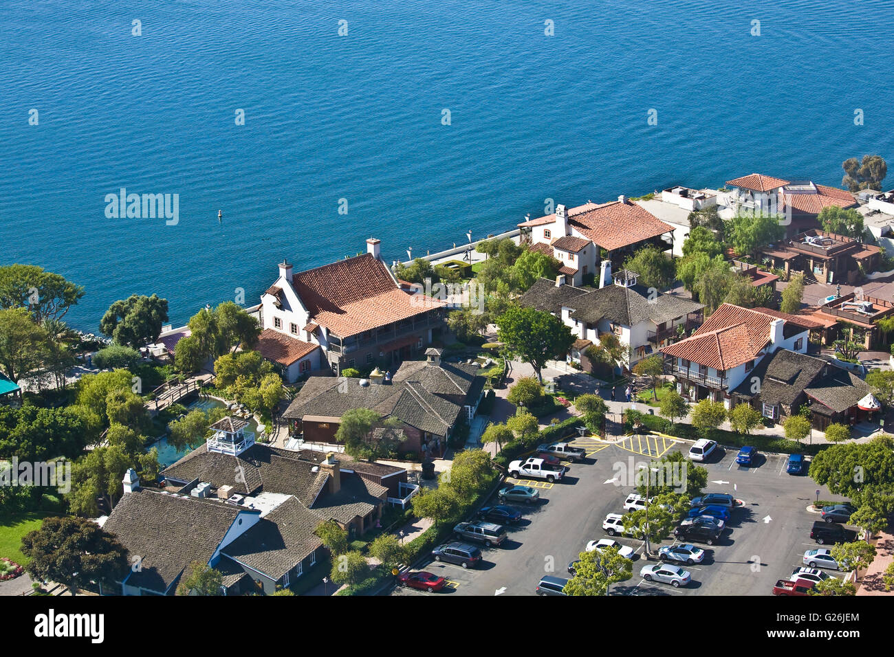Arial vista del Villaggio Seaport in San Diego CA, USA. Si tratta di un terreno di oltre 5 ettari di superficie commerciale Waterfront, sala da pranzo e di un complesso di intrattenimenti recreat Foto Stock