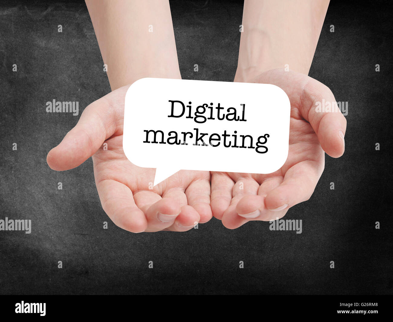 Il marketing digitale scritto su un speechbubble Foto Stock