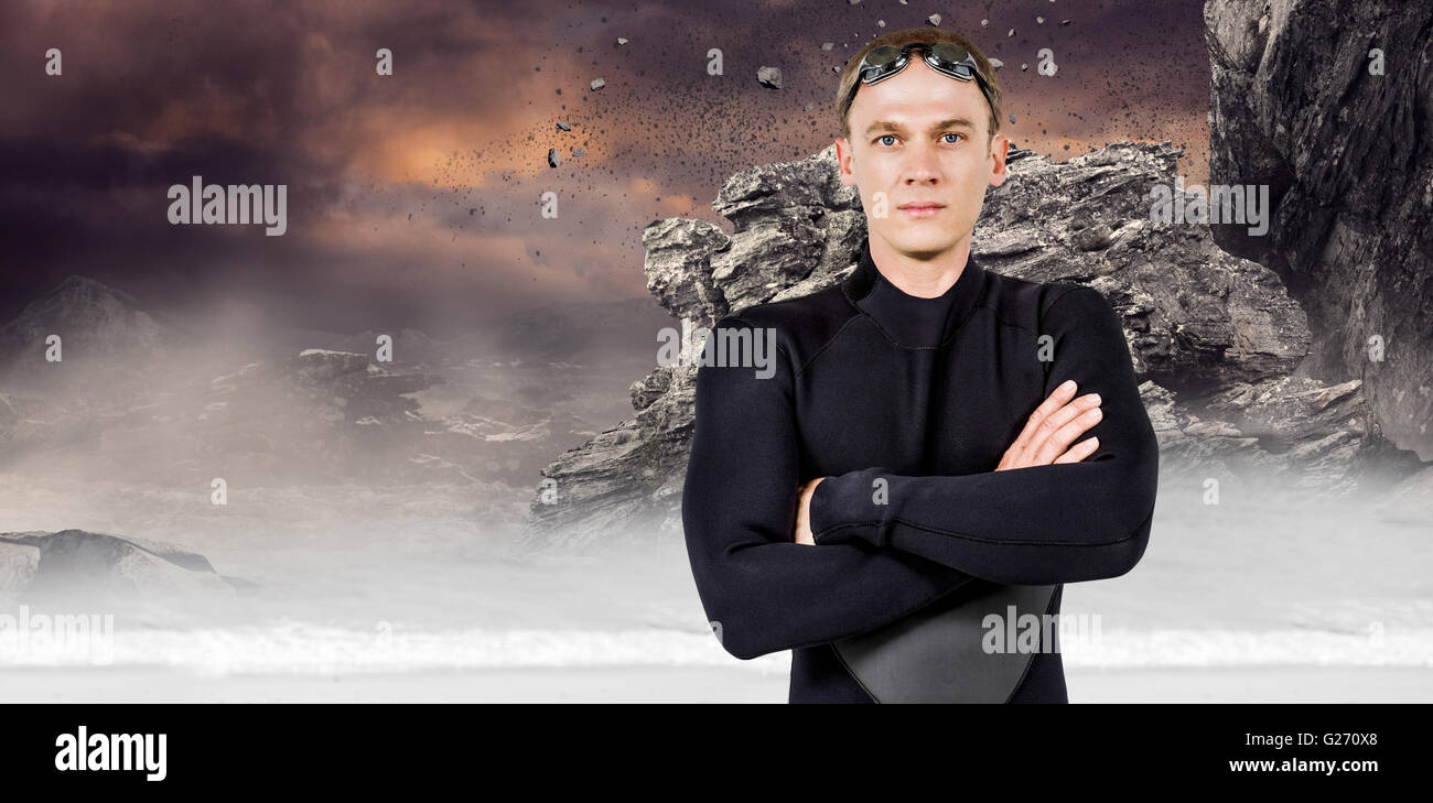 Immagine composita del ritratto del nuotatore in neoprene Foto Stock