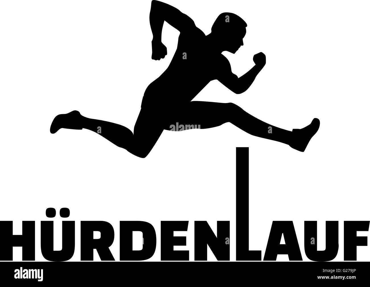 Hurdling silhouette con la parola tedesca Illustrazione Vettoriale