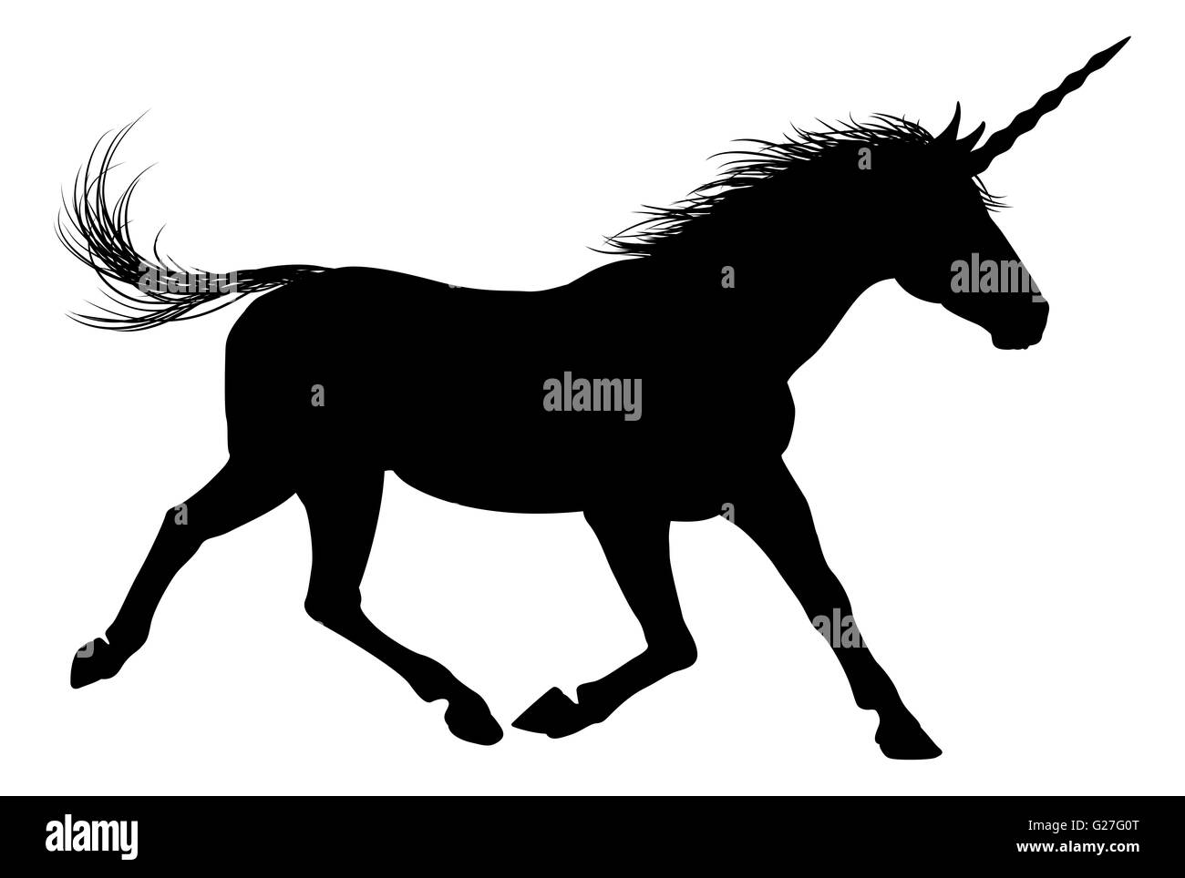 Unicorn mitico cavallo in silhouette Foto Stock