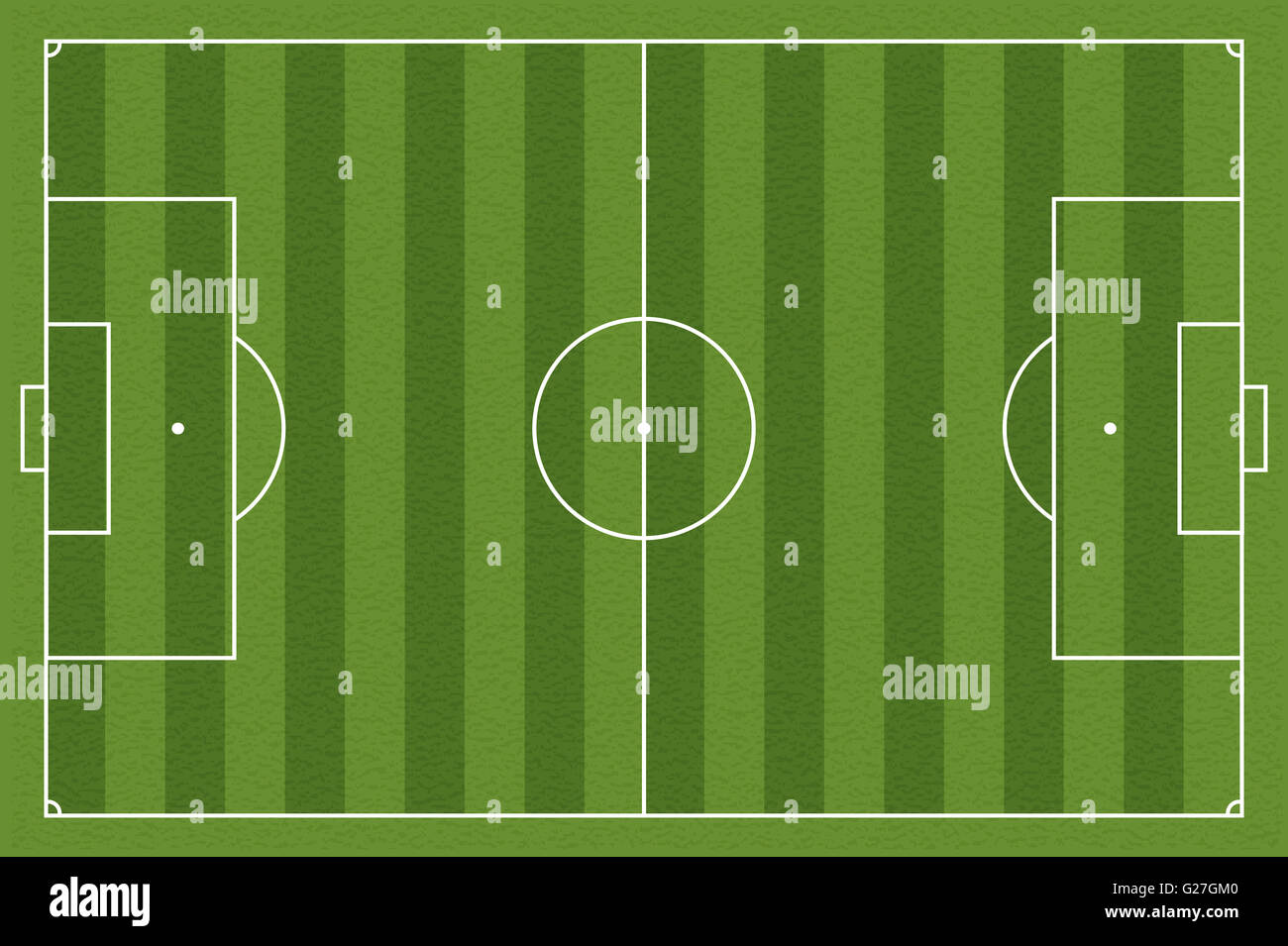 Campo di calcio, illustrazione. Campo di calcio con le linee e le aree. La marcatura del campo di calcio. Foto Stock