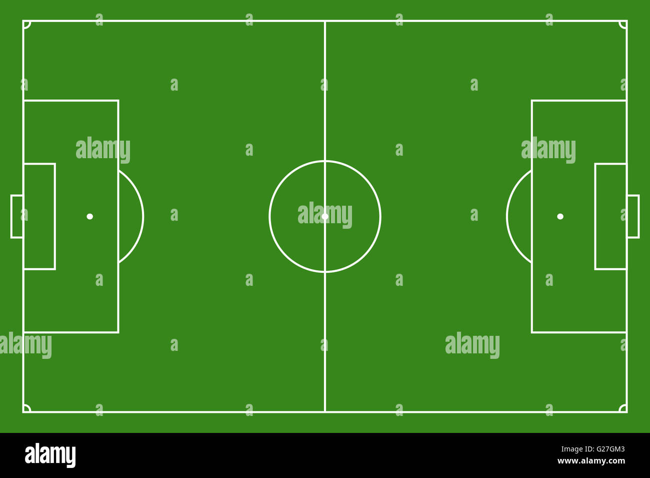 Campo di calcio, illustrazione. Campo di calcio con le linee e le aree. La marcatura del campo di calcio. Foto Stock