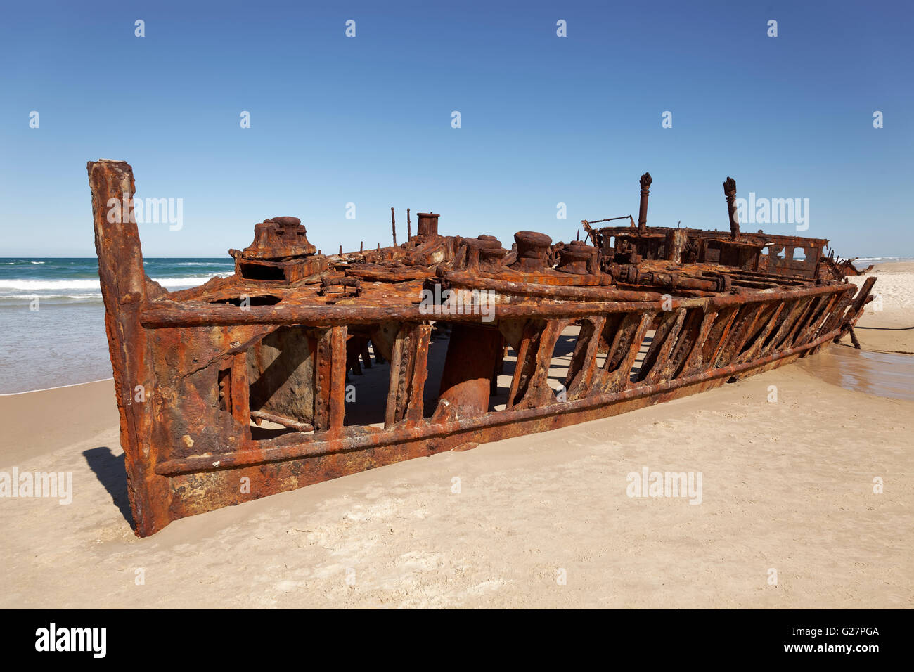 Relitto, luxury liner SS. Maheno, si è arenata sulla spiaggia su 09.07.1935, 75 Mile Beach Road, Autostrada ufficiale Foto Stock