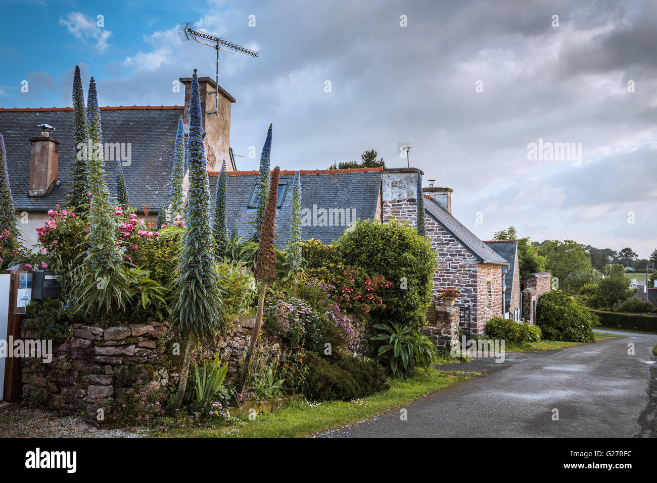 Strada Vecchia città Bretone Treguier, Francia Foto Stock