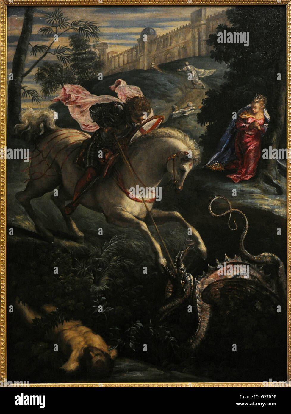 Tintoretto (1518-1594), nato Jacopo Comin e noto anche come Jacopo Robusti. Italiano pittore rinascimentale. Scuola veneziana. Saint George, 1543-1544. Olio su tela. Lo stato Museo Hermitage. San Pietroburgo. La Russia. Foto Stock