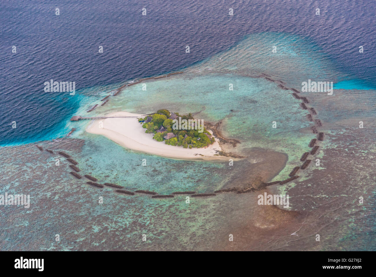 Foto aerea di un isola privata delle Maldive Foto Stock