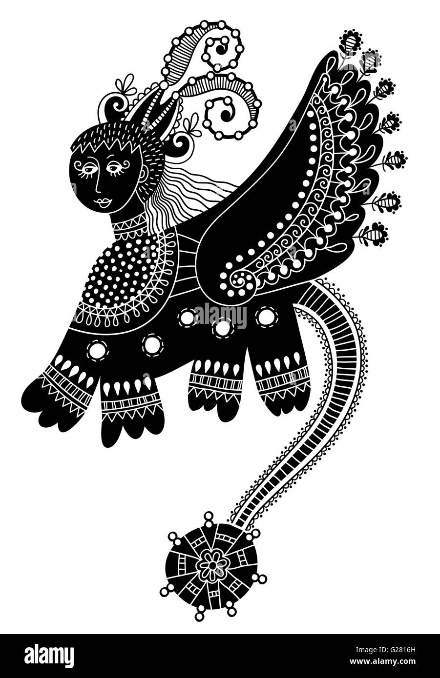 Etnia animale fantastico doodle design in stile karakoko, inusuali Illustrazione Vettoriale