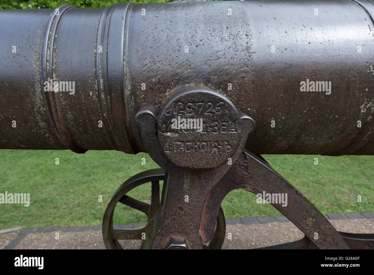Dettaglio della borchia sulla vecchia canon russo Ely Cambridgeshire England Regno Unito Foto Stock