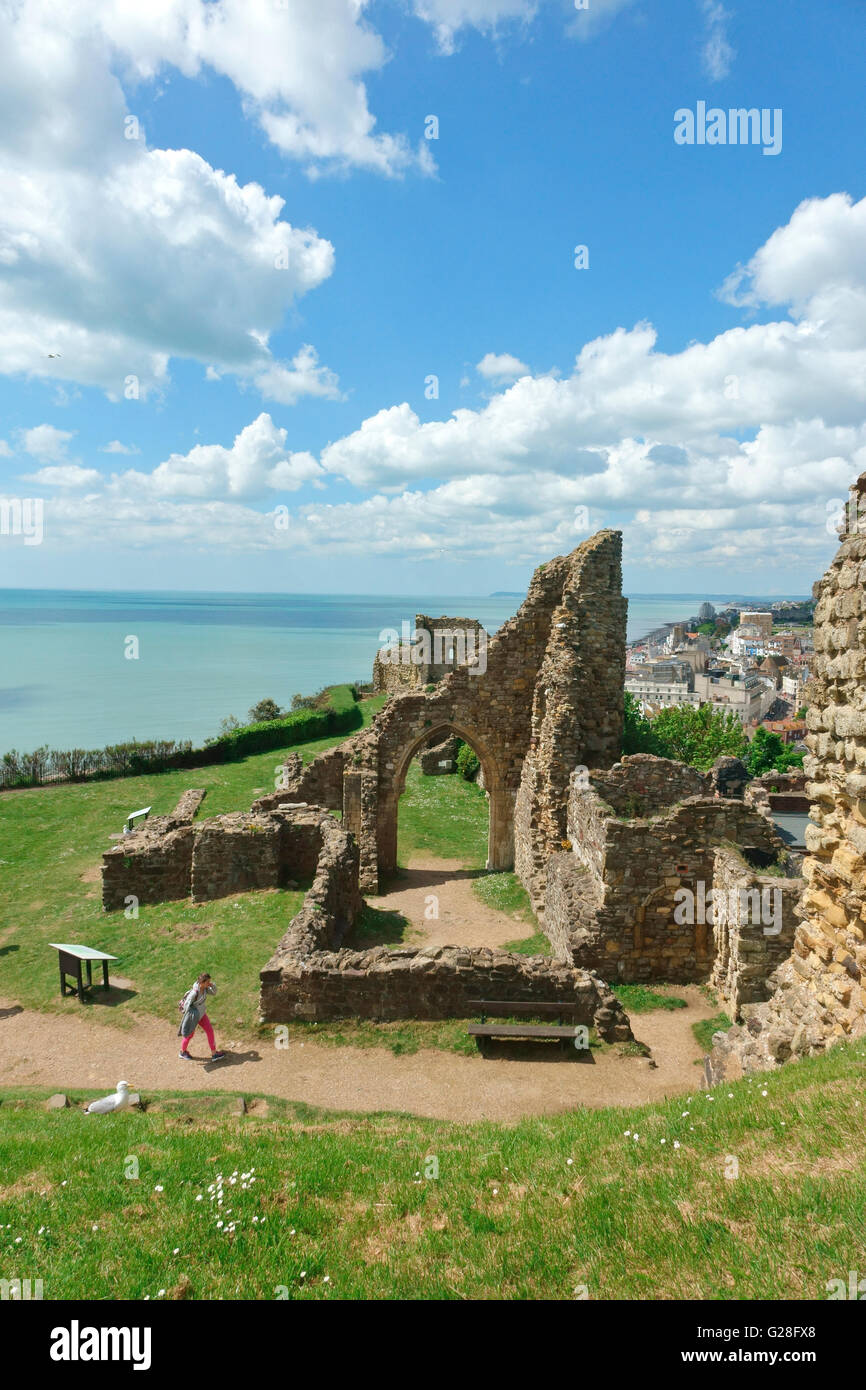 Hastings rovine del castello, East Sussex, Inghilterra, GB, Regno Unito Foto Stock