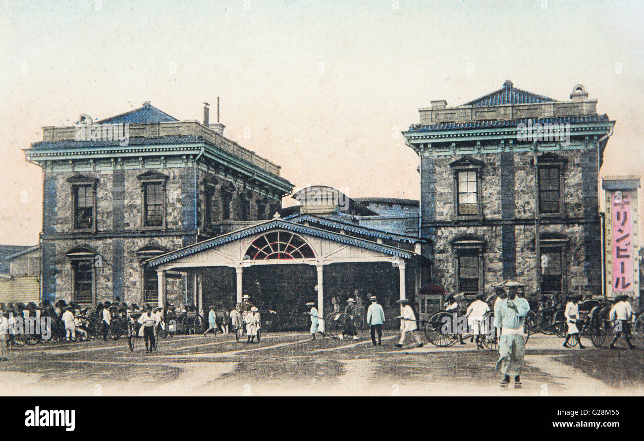 Stazione di Shimbashi, Tokyo, Giappone. c 1907, Meiji 40. Foto Stock