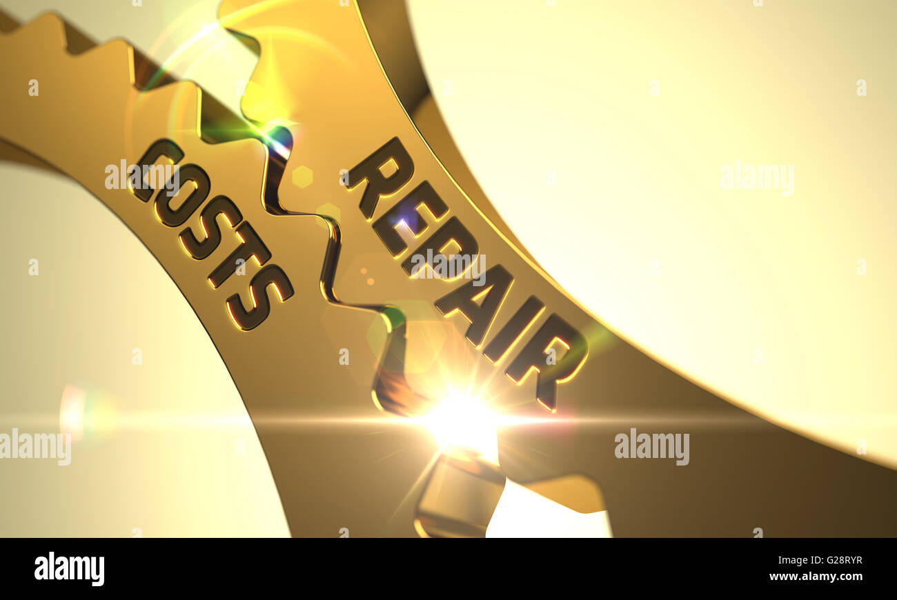 I costi di riparazione sull'oro metallizzato Cog marce. Foto Stock