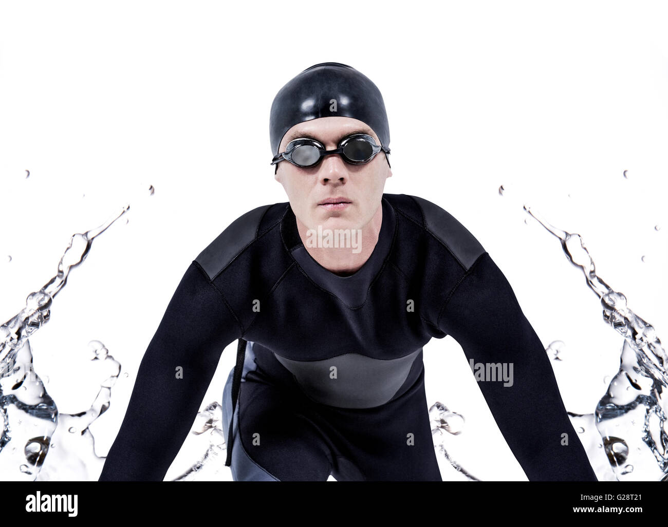 Immagine composita del nuotatore fiducioso in neoprene Foto Stock