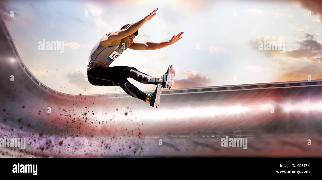 Immagine composita del ritratto di uno sportivo jumping Foto Stock