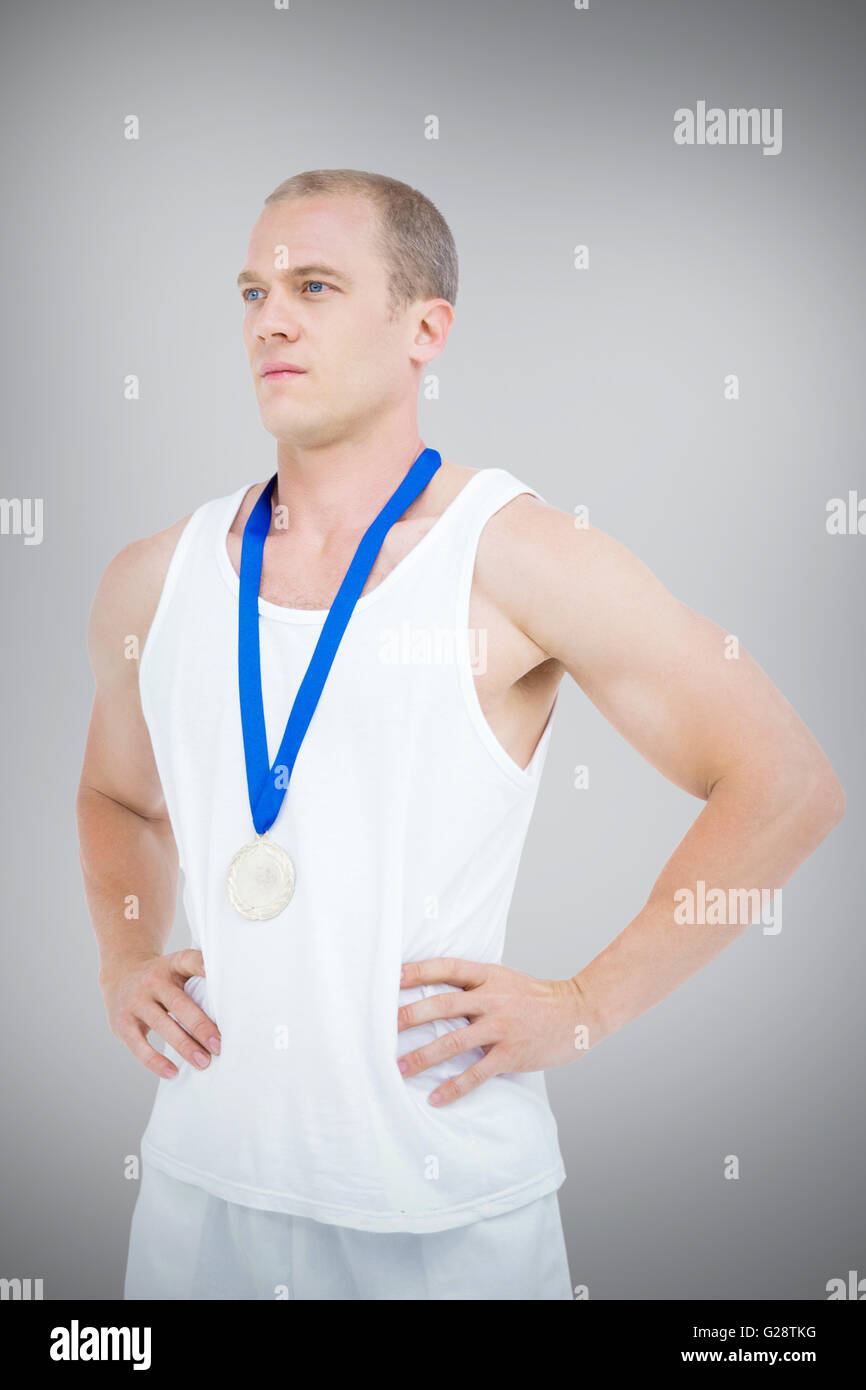 Immagine composita di close-up di atleta con medaglia olimpica Foto Stock