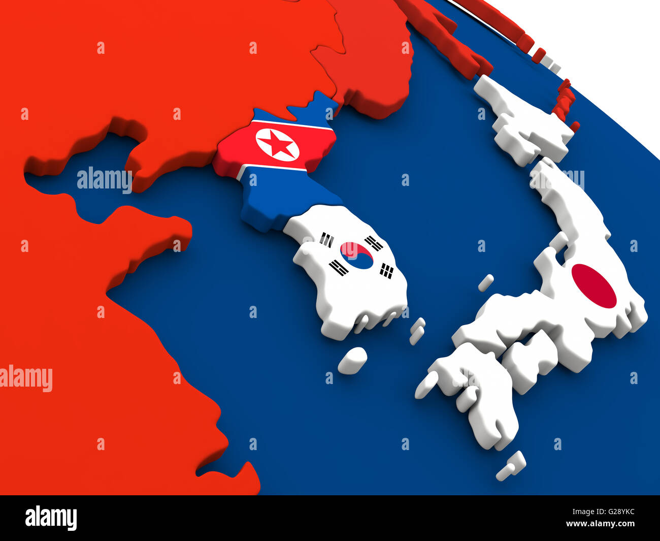 Mappa di Corea del Sud e Corea del Nord sul globo terrestre con