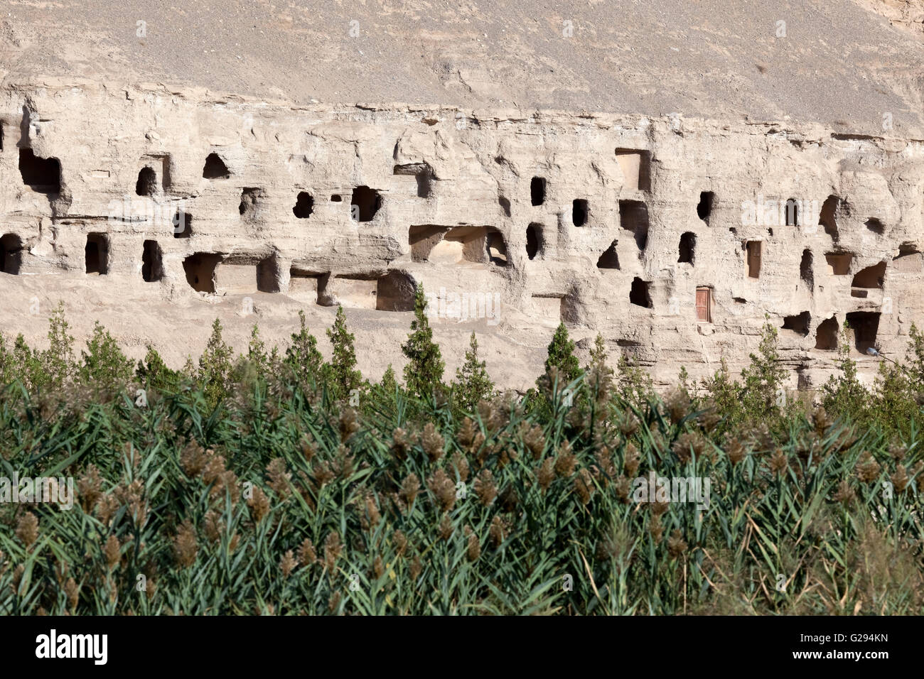 Complesso delle grotte di Mogao. Provincia di Guansu, Cina. Foto Stock