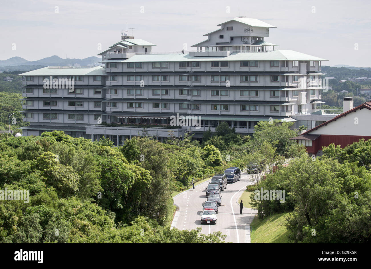 Shima, Giappone. 27 Maggio, 2016. Vista della Shima Kanko Hotel che ospita il G7 Ise-Shima Vertice di Shima, Giappone, 27 maggio 2016. I capi di Stato e di governo dei sette paesi più industrializzati (G7) si sono incontrati presso la XLII vertice G7 dal 26 al 27 maggio 2016. Foto: Michael Kappeler/dpa/Alamy Live News Foto Stock