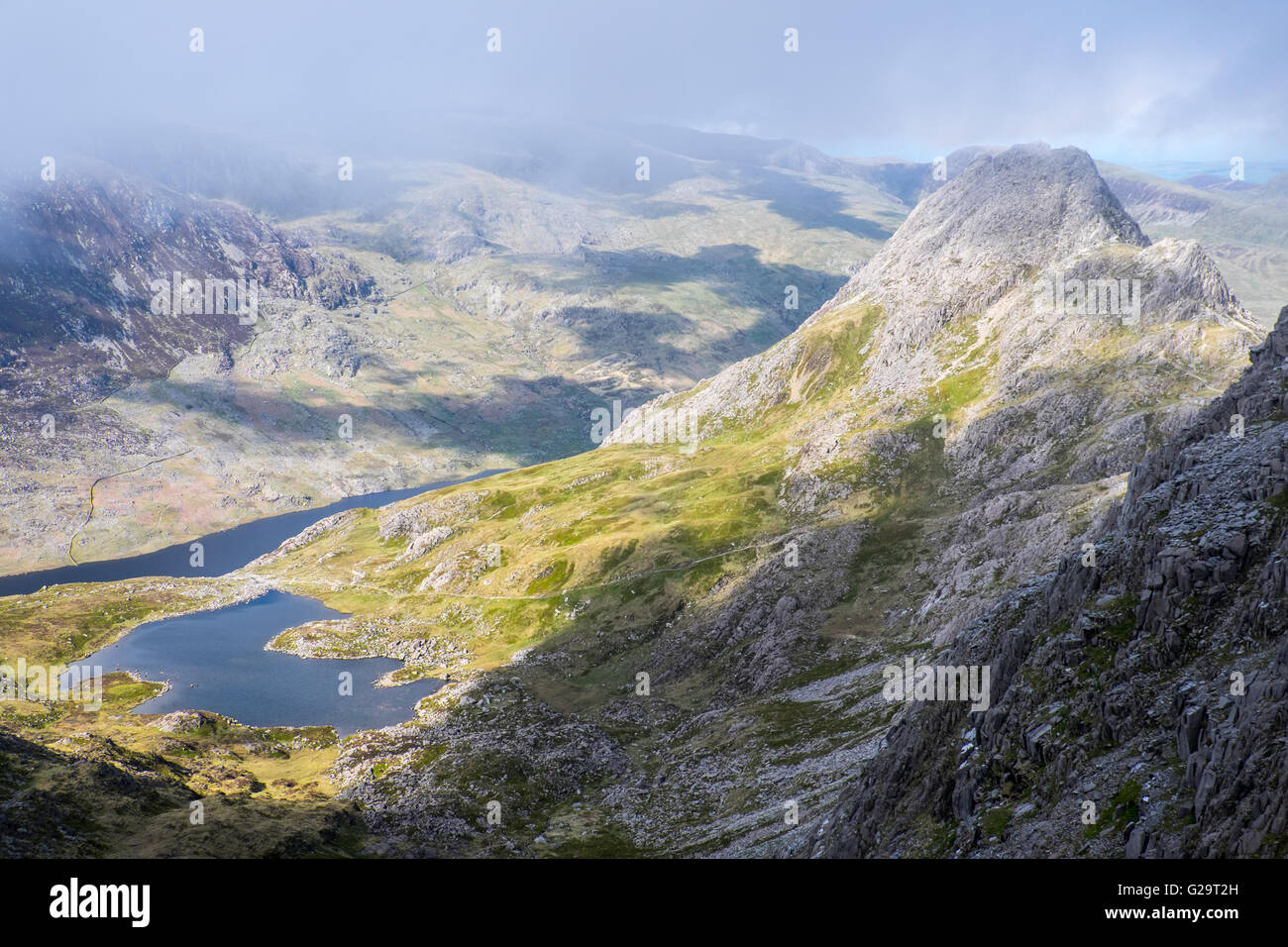 Monte Tryfan in Snowdonia,il Galles del Nord - un popolare montagna per codice di scrambling e arrampicate Foto Stock