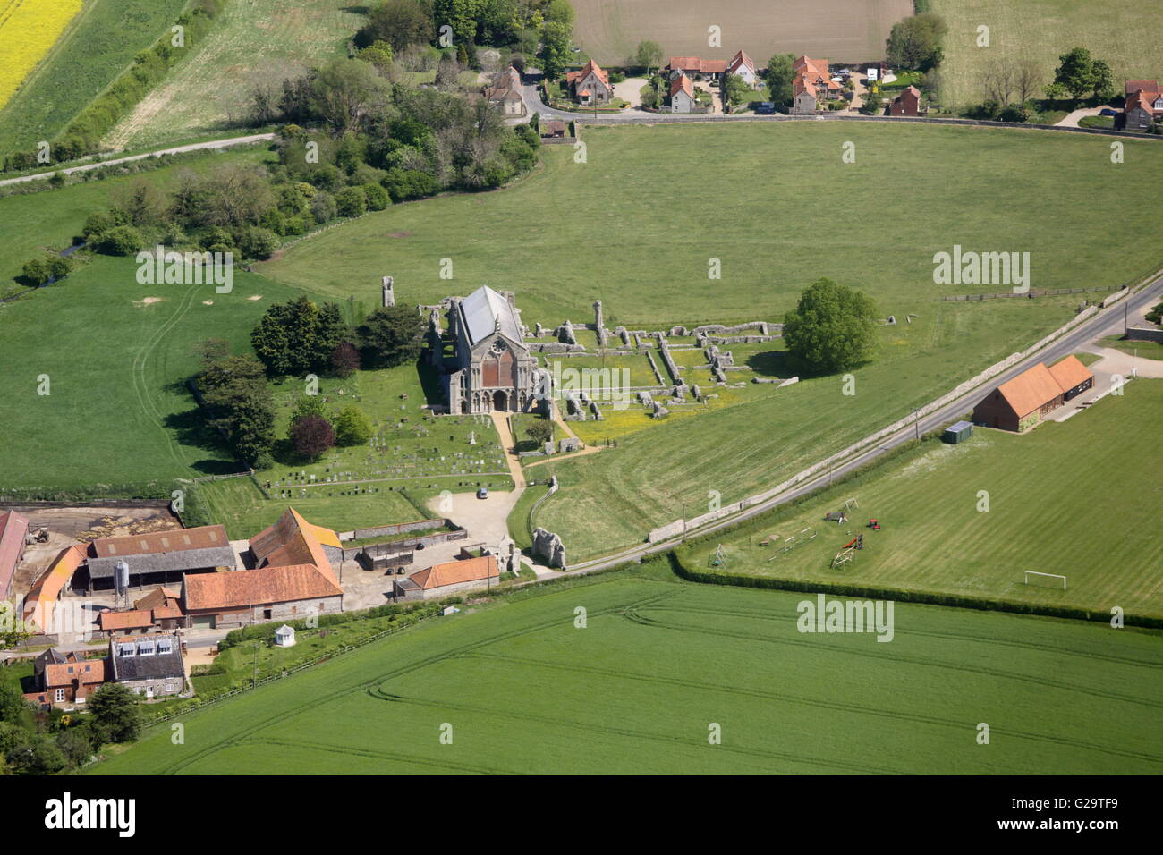 Vista aerea del Binham Priory Foto Stock