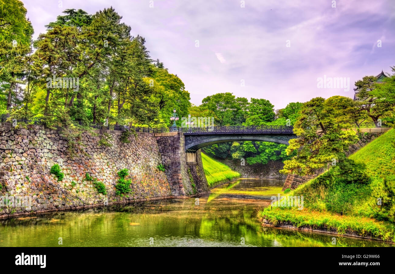 Palazzo Imperiale con ponte Nijubashi a Tokyo Foto Stock