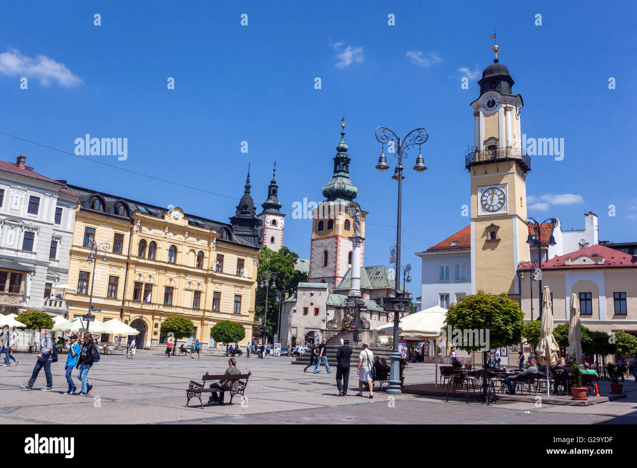 Piazza SNP, Clock Tower, Banska Bystrica, Slovacchia Foto Stock