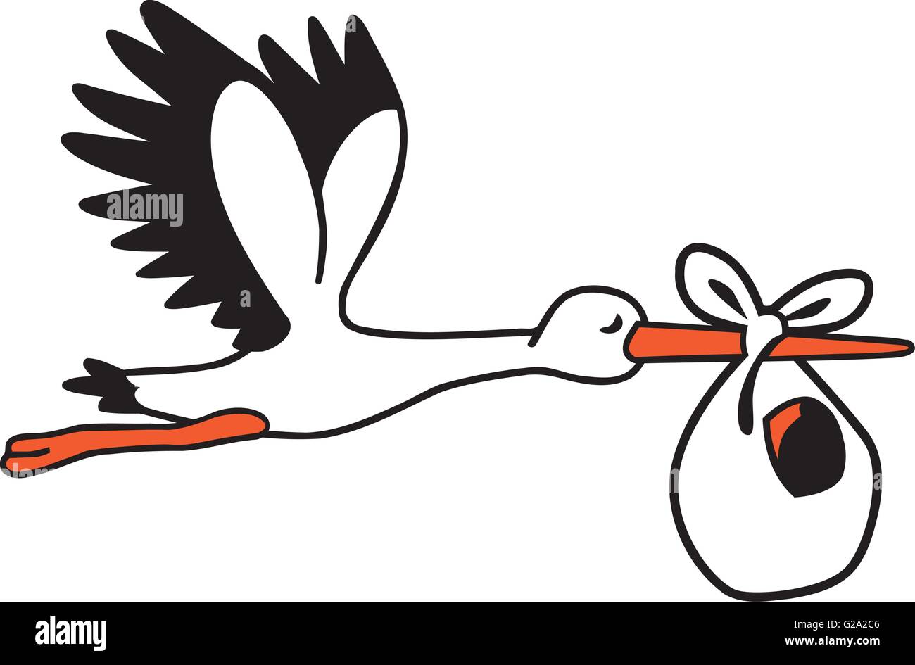 Carino stork volare con un sacchetto di bambino Illustrazione Vettoriale