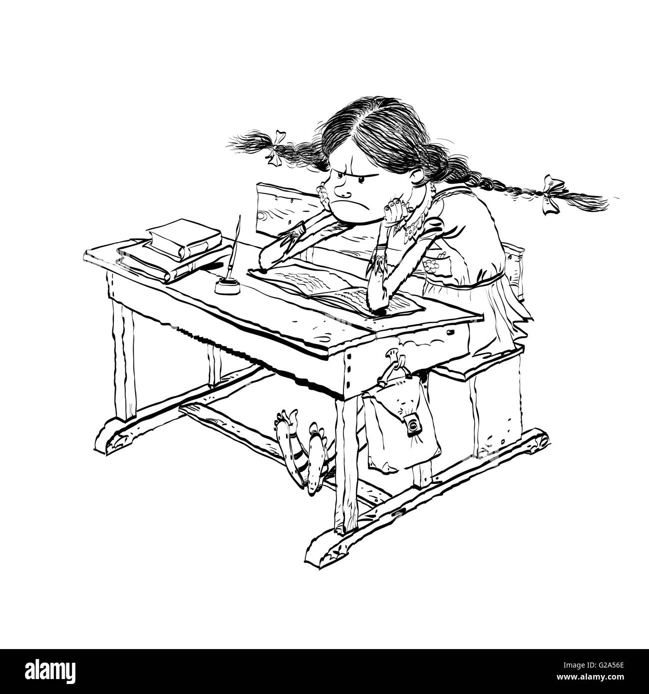 Arrabbiato schoolgirl a scuola Illustrazione Vettoriale