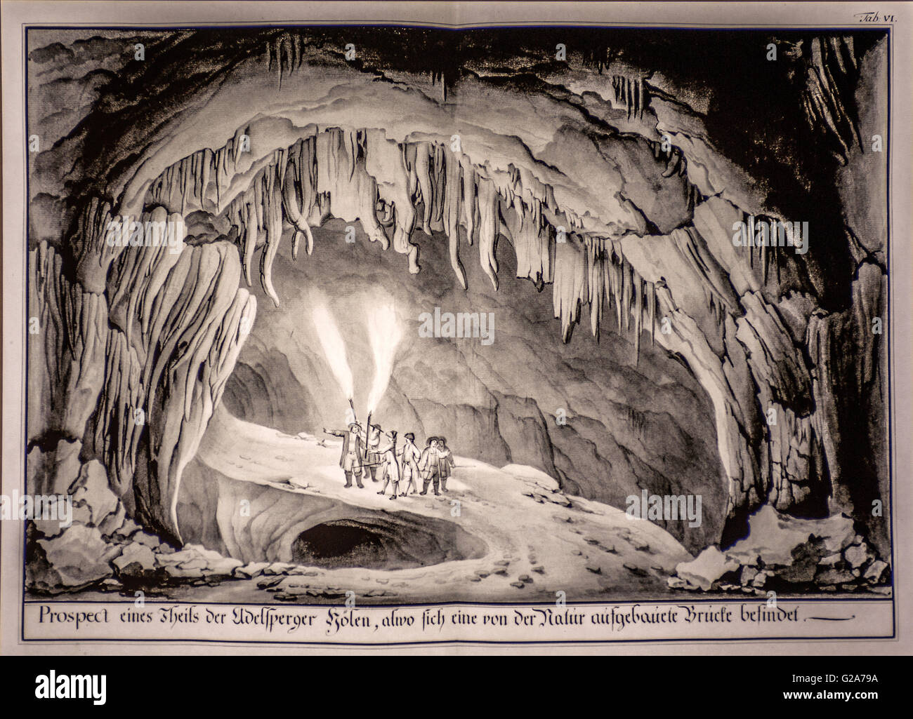 La Slovenia Costa e Kars le grotte di Postumia Park - Museo Expo - C. Beduzzi accompagna J. A. Nagel in una visita alla grotta in 1748 Foto Stock