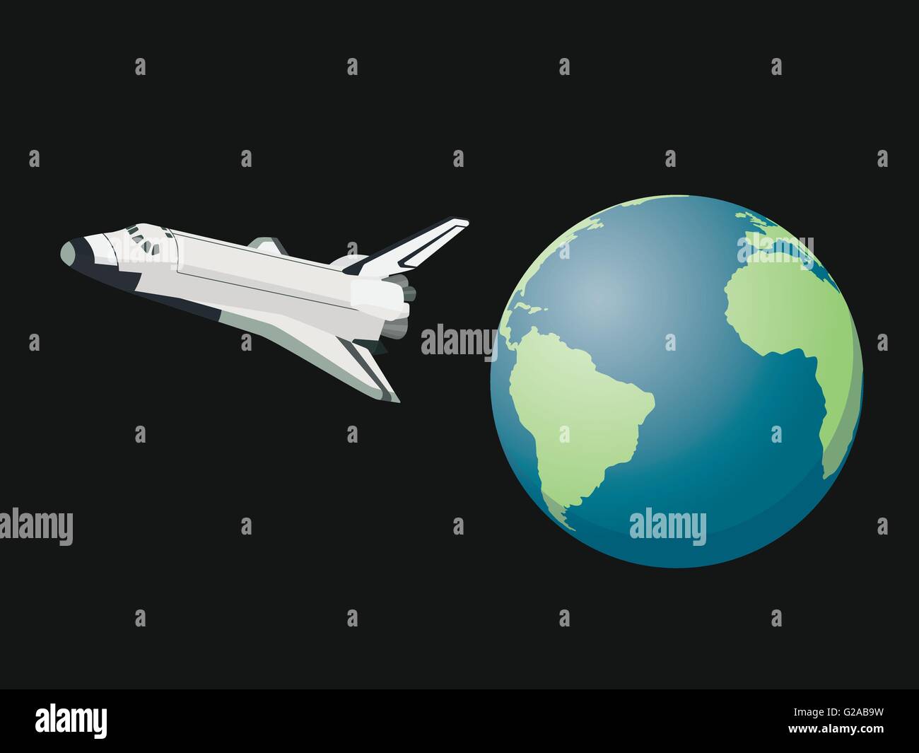 Navetta lasciare spazio mondo battenti sul cielo sopra il vettore del mondo Illustrazione Vettoriale