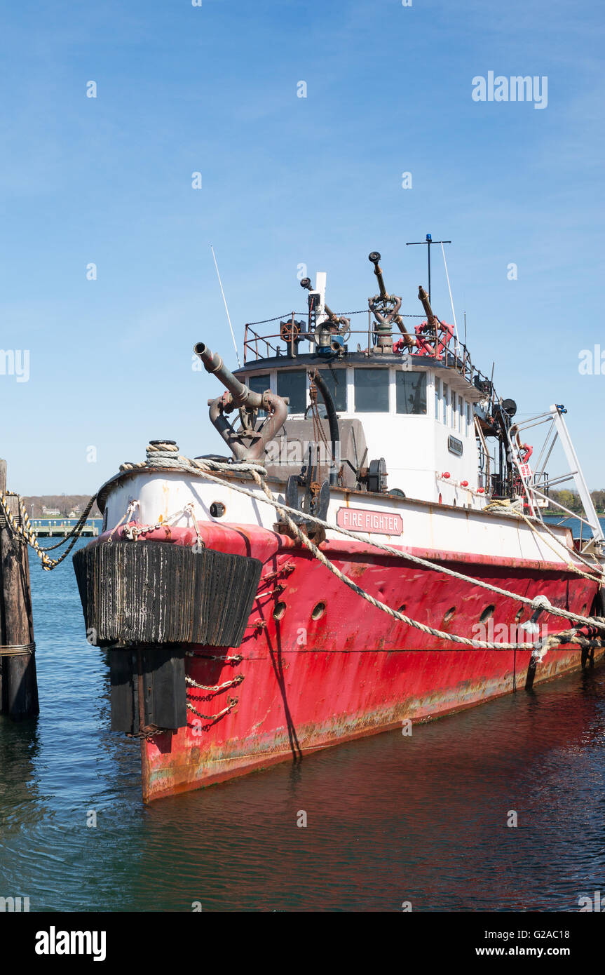 Veterano Fire fighting vessel Fire Fighter a Greenport, Long Island , New York, Stati Uniti d'America Foto Stock