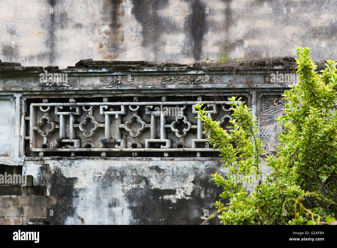 Dettagli architettonici su una vecchia casa, Furong vecchio villaggio, nella provincia di Zhejiang, Cina Foto Stock