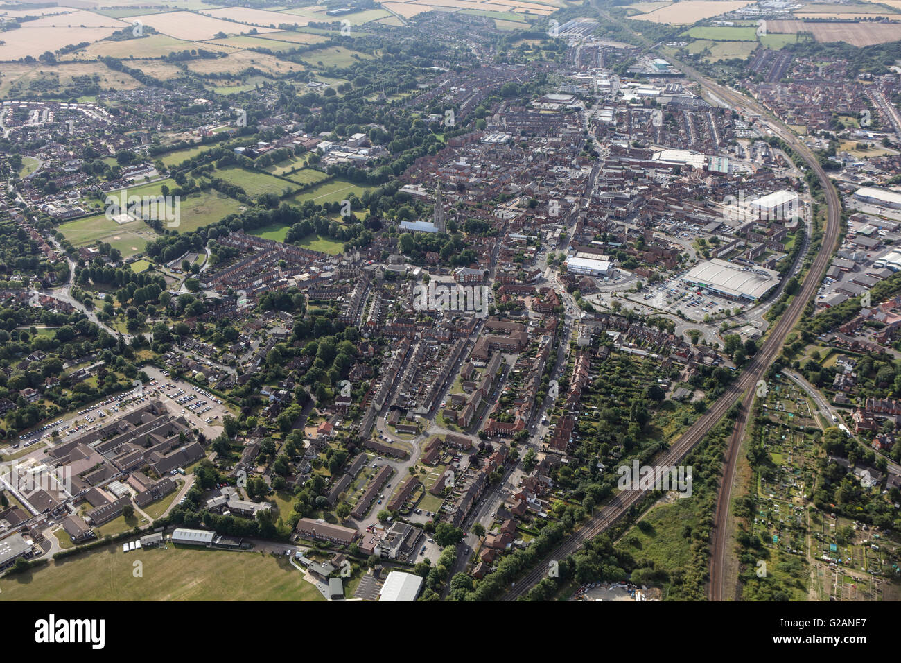 Una veduta aerea della Lincolnshire città di Grantham Foto Stock
